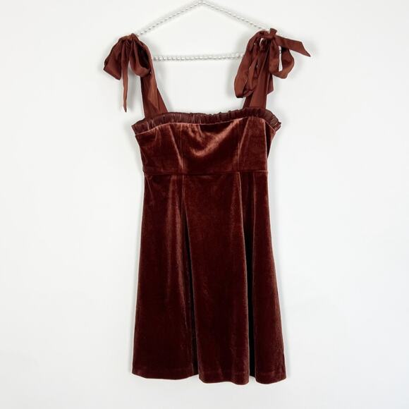Danielle Bernstein x Macys Velvet Babydoll Mini Dress Brown Size XS - Picture 4 of 6